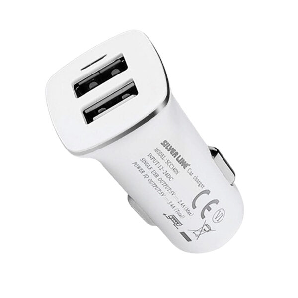 מטען לרכב עם כבל USB Type-C ו-2 יציאות Silver Line Car Charger - Smart - Lab & Mobile
